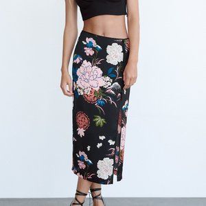 Printed Satin High-waisted midi skirt by Zara NWT